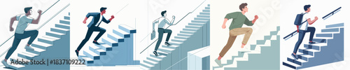 Men go up the stairs