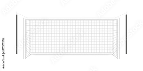 Soccer football goal net realistic 3d vector mockup front view with two corner supports isolated on a white background.