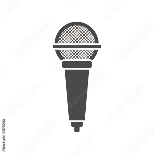 Simple black and white icon of a classic handheld microphone for audio recording and vocal performance.