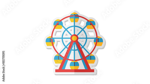 Colorful Ferris Wheel Amusement Ride With Blue Yellow Gondolas Against A Black Background Representing A Fun Fair Or Carnival Entertainment Experience