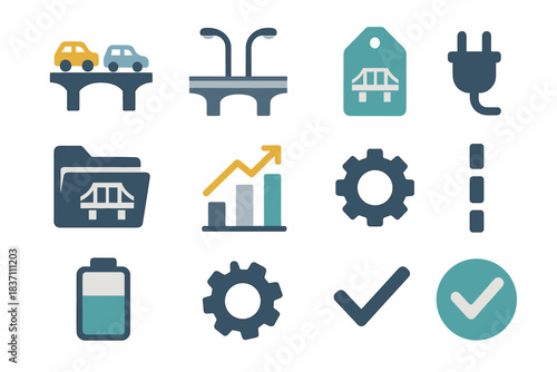 Icons cars span light highway tag vector gear traffic bridge icon poles