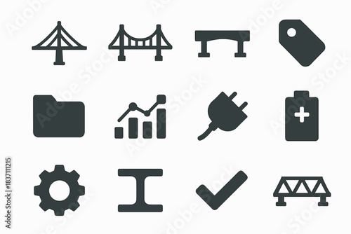 Icon design bridge plug vector tension minimal battery tag pylon icons beam