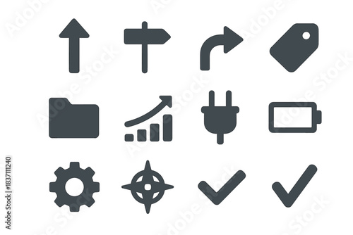 Vector arrows directional minimal icon guide compass checkmark folder plug battery sign