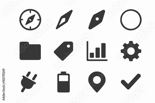Marker vector minimal gear map battery compass folder icon tag needle icons