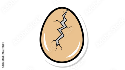 Cracked Brown Egg with White Center Isolated on Black Background with Reflective Outline