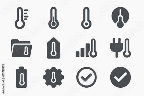 Bulb checkmark flat vector gear battery folder weather icon thermometer temperature gauge