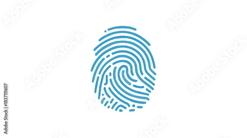 A minimalist outline illustration of a fingerprint for security, identification, and biometric access control concepts. Light blue on a black background.	