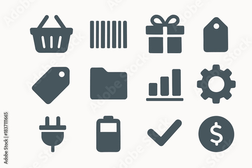 Icons shopping vector gift plug retail chart set icon checkmark barcode gear