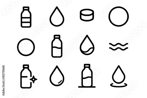 Vector minimal circle ring cap bottle water spark droplet outline icon base