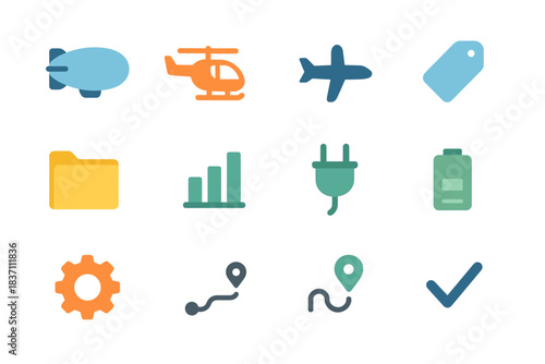 Icon air plane checkmark plug folder blimp icons line transport chart vector