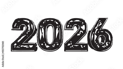 Stylized 2026 numeric design with bold outlined lettering for the new year.