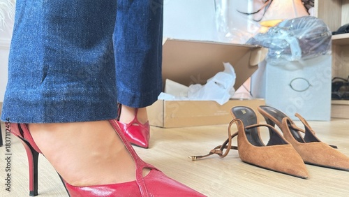 una mujer probando los apatos nuevos 