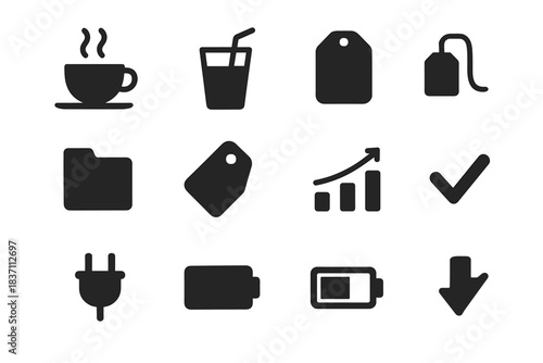 Saucer cup plug tea drink minimalist folder steam straw plate vector icon