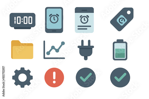 Battery app smart icons notification icon vector clock interface gear tag checkmark