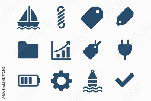 Checkmark chart vector icon tag buoy minimal mast plug sailboat wave gear