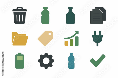 Plug chart plastic tag sorting paper icons icon battery trash folder vector