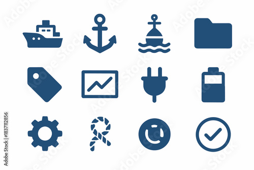 Folder harbor plug gear buoy icon battery checkmark icons ship vector chart