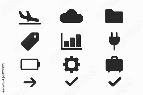 Tag folder vector landing direction suitcase icon icons arrival line airplane modern