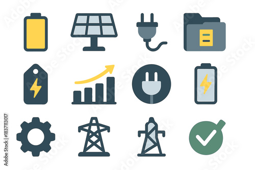 Battery vector gear storage chart power electric energy line icon icons tag