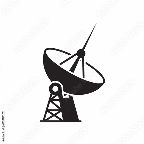 Monochrome icon illustrates communication technology signal transmission system. Global data exchange facilitated by advanced communication technology infrastructure.