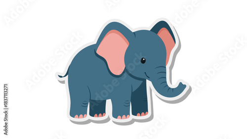 Cute Cartoon Baby Elephant Standing On A White Background With Pink Ears And Grey Body