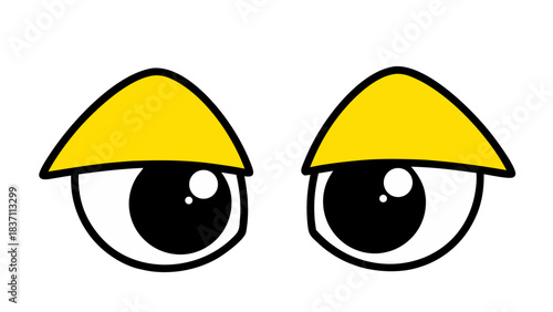 Close Up of Cartoon Eyes with Yellow Eyebrows Against a Black Background