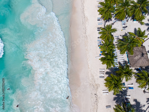 Paradise island Saona in Dominican Republic , drone photo