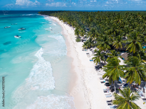 Paradise island Saona in Dominican Republic , drone photo