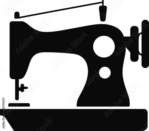 Black silhouette icon of a sewing machine with thread and needle fabric