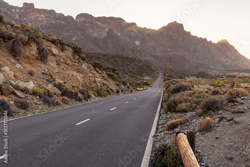 Empty mountain road at the Teide National Park on the Tenerife Island, Spain