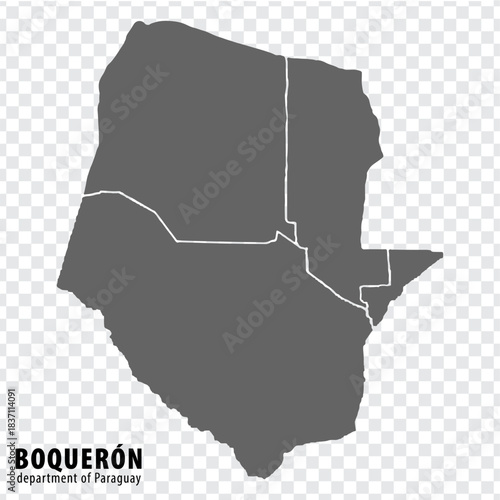 Blank map Boqueron  Department of Paraguay. High quality map Department  of Boqueron   with districts on transparent background for your web site design, app, UI.  Republic of Paraguay.  EPS10.