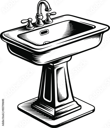 Pedestal sink with ornate faucet and basin in a vintage style bathroom washbasin