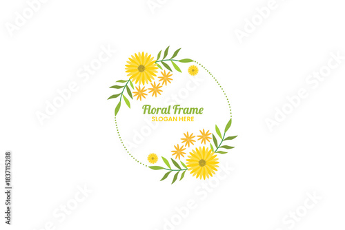 yellow flowers on white background,Floral Frame vector.