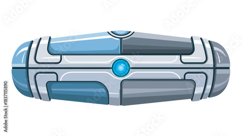 Futuristic metallic container with glowing blue center, symbolizing advanced technology and innovation.