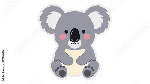 Cute Cartoon Koala Sitting with Pink Cheeks and Beige Belly Adorable Wildlife Animal Illustration on Black Background