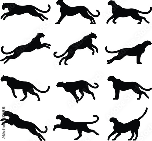 Silhouette Collection of Cheetahs in Motion