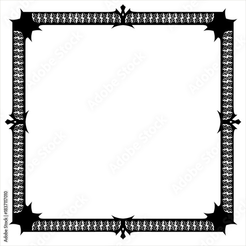 Vintage decorative vector frame in Gothic style - elegant black vector frame on white background, SVG,  middle ages, hallowen, This elegant vintage ornamental frame features a sophisticated black bo