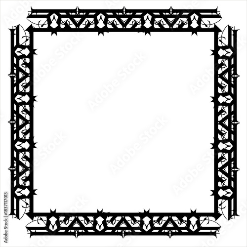 Vintage decorative vector frame in Gothic style - elegant black vector frame on white background, SVG,  middle ages, hallowen, This elegant vintage ornamental frame features a sophisticated black bo