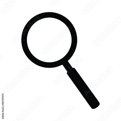 Simple Black Icon of a Magnifying Glass on a White Background search find