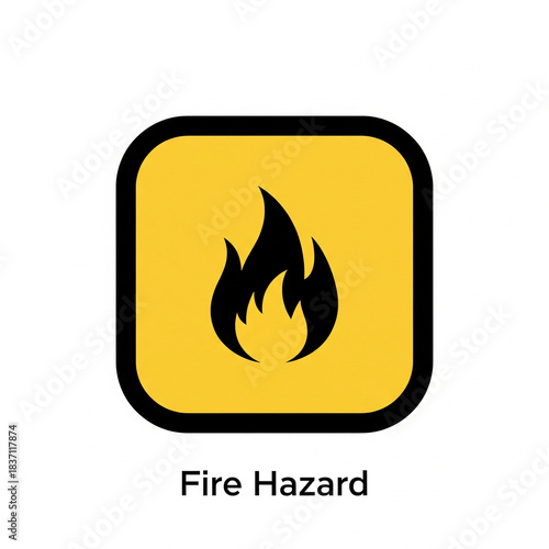 Vivid illustration of a blazing fire pictogram, commonly used as a hazard warning sign for safety alerts and flammable material indicators