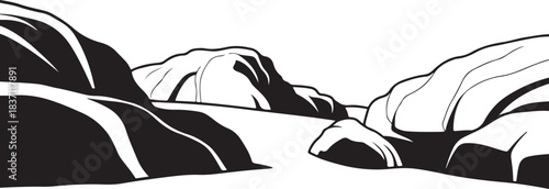 Rocky Landscape with a Path Between Boulders Keywords: rocks, boulders, stones, landscape, path