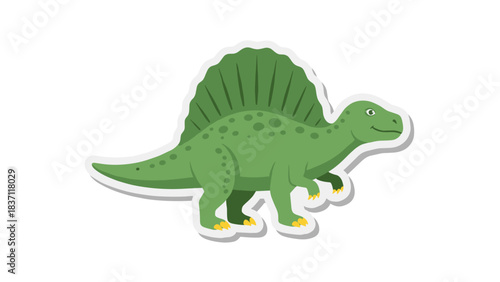 Cute Green Spinosaurus Dinosaur With Sail On Its Back Isolated On Black Background Pixel Art Style Childrens Illustration Fun Cartoon Character