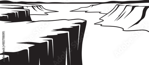 Stylized Black and White Canyon Landscape cliff rock formation