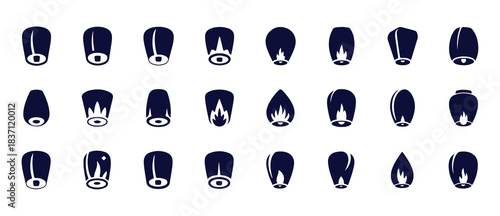Collection of 24 sky lantern icons with flame details, suitable for festival and celebration themes