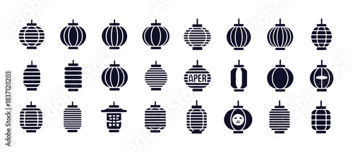 Set of asian paper lanterns silhouette icons for mid autumn festival chinese new year celebration