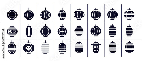 Set of paper lanterns silhouette icons for mid autumn festival japanese and chinese new year celebration
