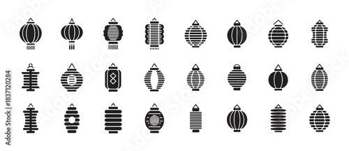 Chinese lantern vector icons set isolated on white background, traditional asia decoration