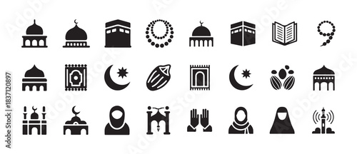 Islam symbols flat icons set collection of mosque ramadan and prayer elements traditional islamic