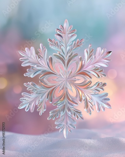 Elegant frosted snowflake on a dreamy background. Winter magic concept.