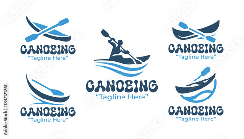 5 Canoeing Logo Set Outdoor Paddle Adventure Emblem Collection